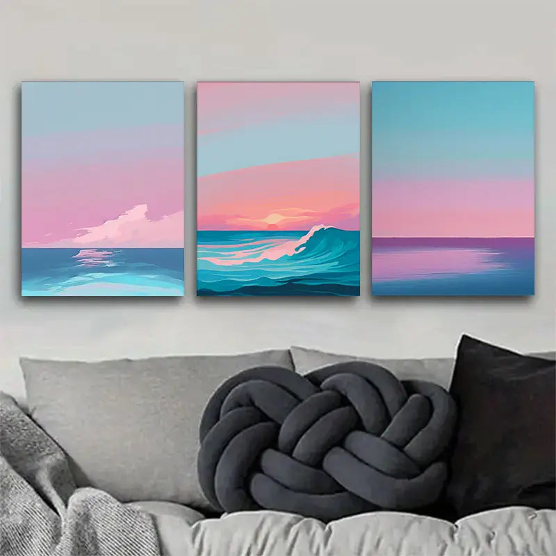 3pcs Warm Wave Style Hanging Prints, Metal Print Ready to Hang Art