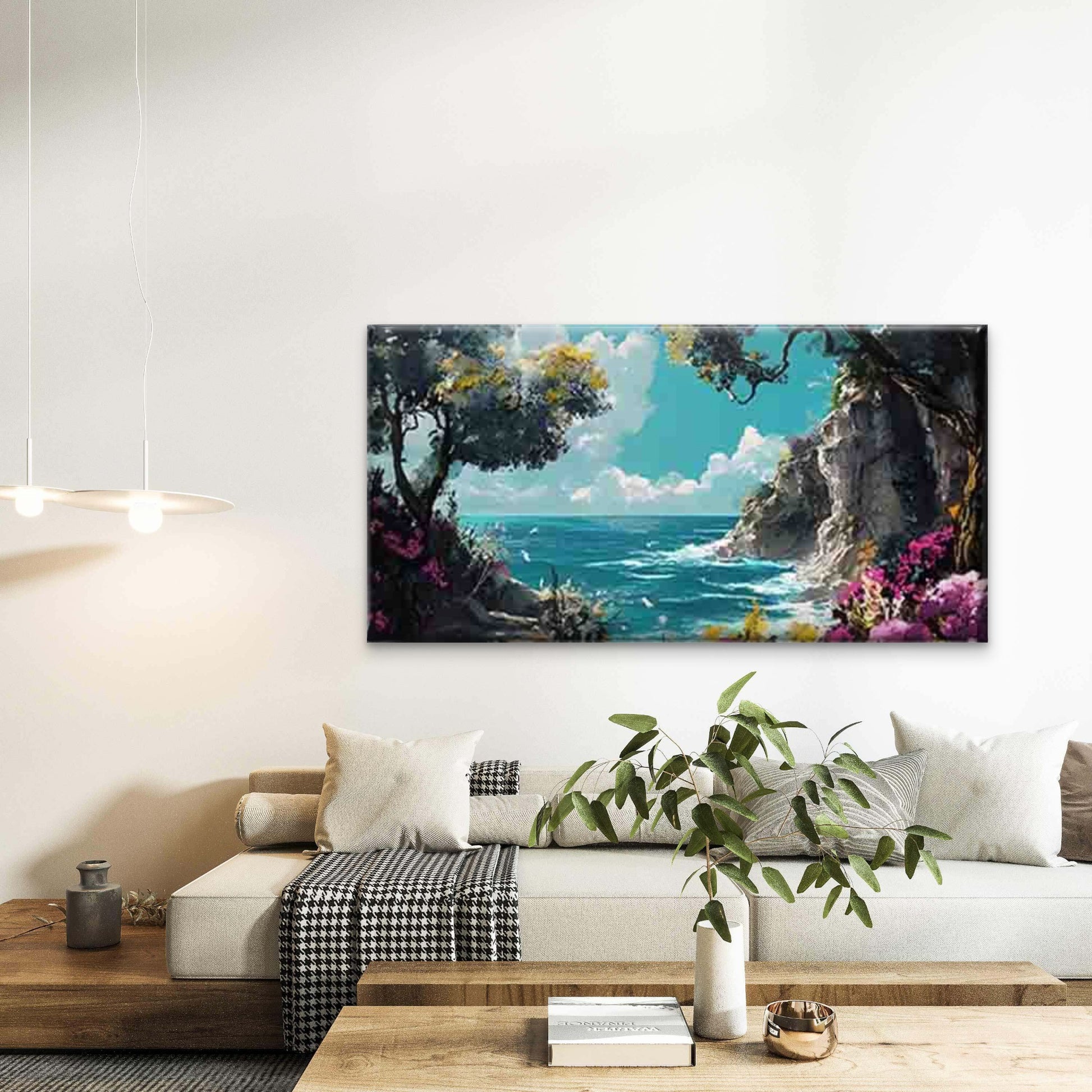 Coastal Mountain Landscape Wall Art Canvas Office Home Room Framed 120x60cm - Bella Home Decor