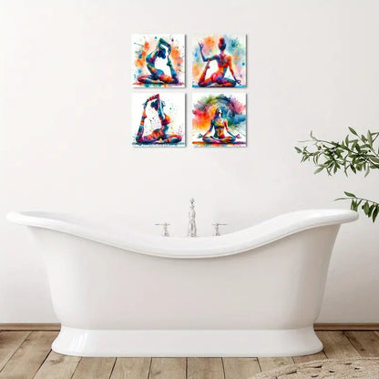 4pcs Watercolor Yoga Women Painting Wall Art Canvas Framed