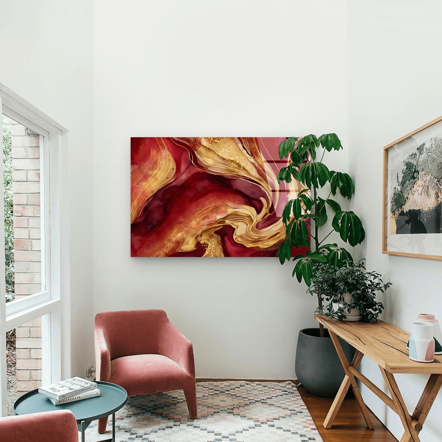 Abstract Red Wine Gold Fluid Alcohol Acrylic Glass Printing Wall Art Australian Made Quality