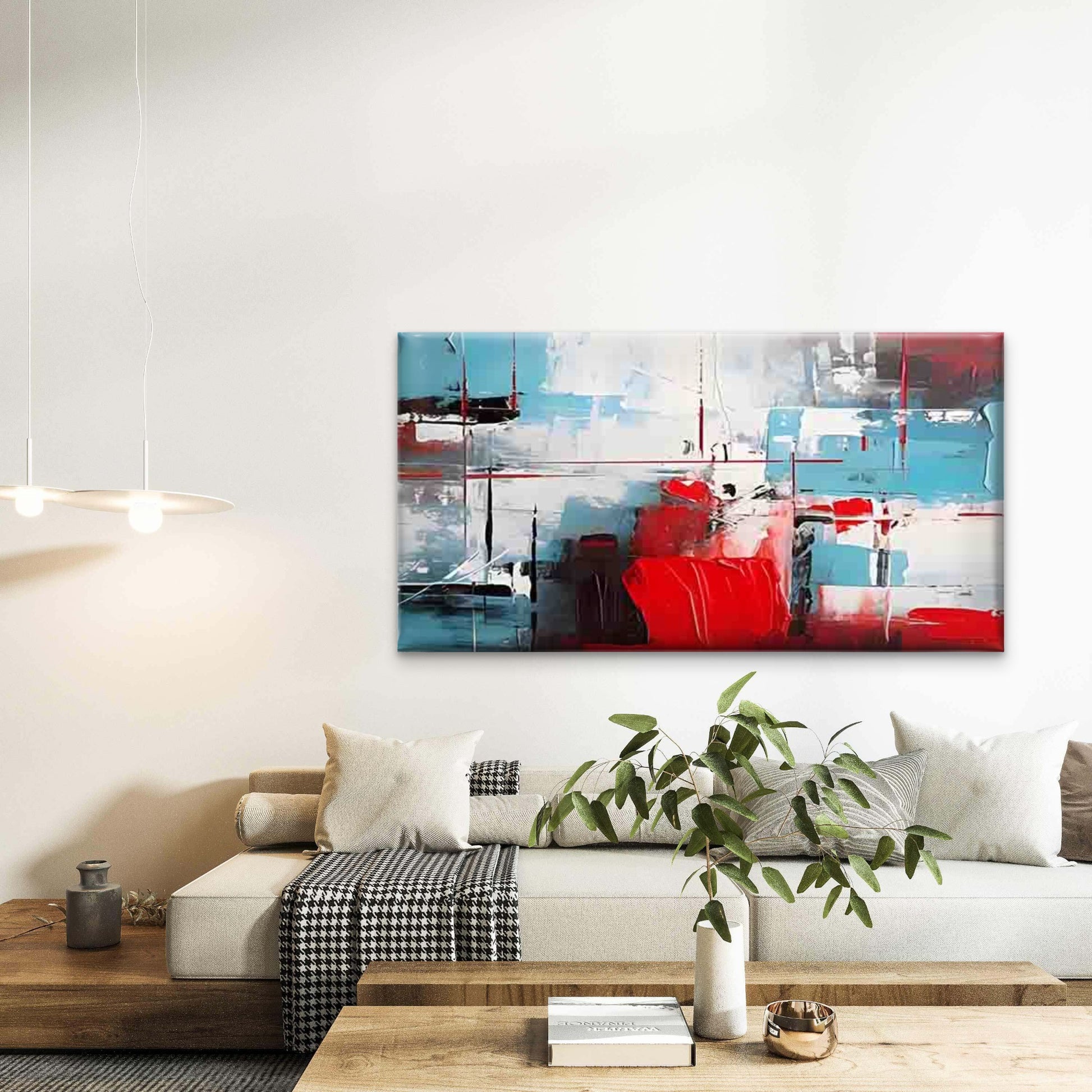 Red, Blue, and White Abstract Wall Art Canvas Office Home Room Framed 120x60cm - Bella Home Decor