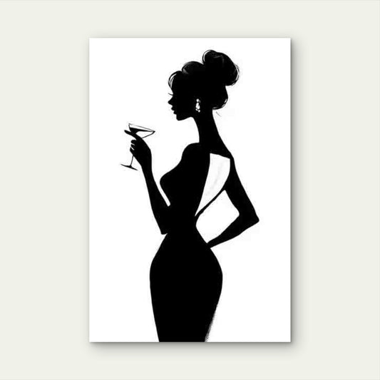 Woman Holding a Glass Dressed a Backless Gown 40x60cm Metal Print Ready to Hang
