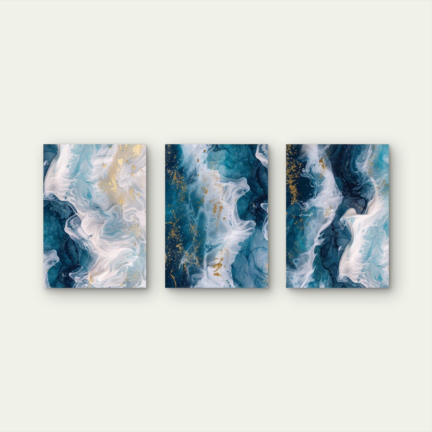 3pcs Abstract Ocean Blue Gold Ink Fluid  Wall Art Set Canvas Framed 50x70cm - High Quality Print 100% Australian Made Wall Canvas Ready to Hang