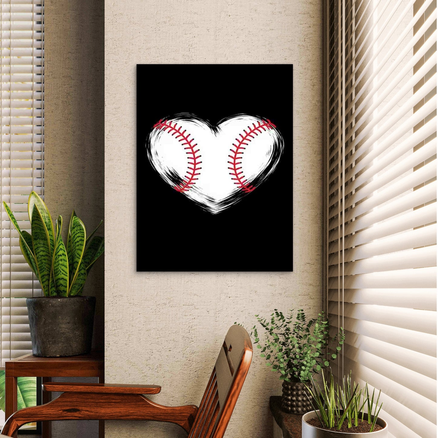 Heart Baseball Art Modern Retro 40x60cm Metal Print Ready to Hang - Bella Home Decor