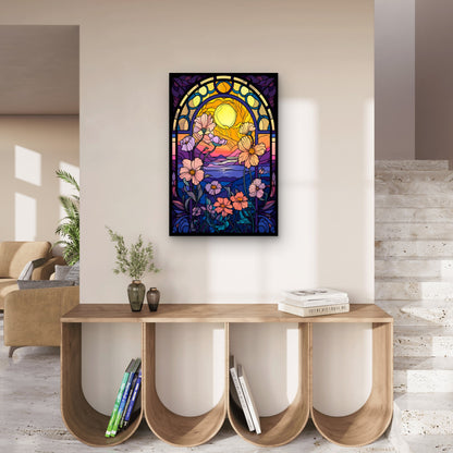 Ocean Sunset Moon Flower Meadow 40x60cm Metal Print Ready to Hang
