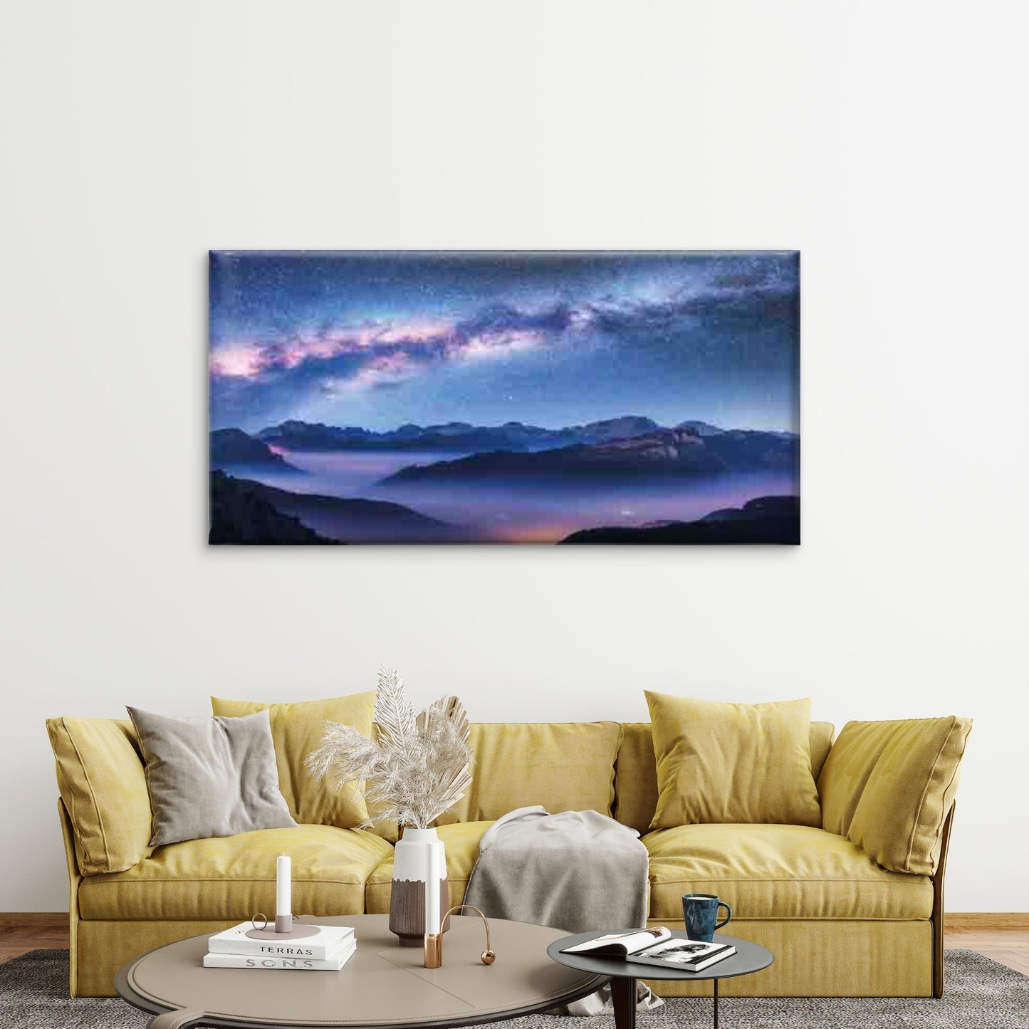 Night Sky & Mountain Landscape Wall Art Canvas Office Home Room Framed 120x60cm - Bella Home Decor