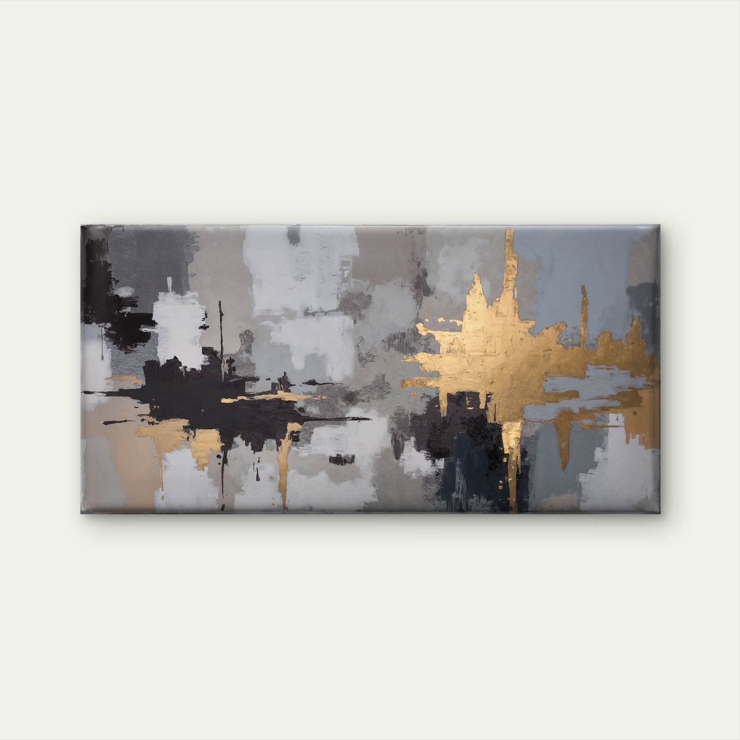 Abstract Black Grey And Gold Brushstrokes Modern Minimalist Wall Art Canvas Office Home Room Framed 120x60cm
