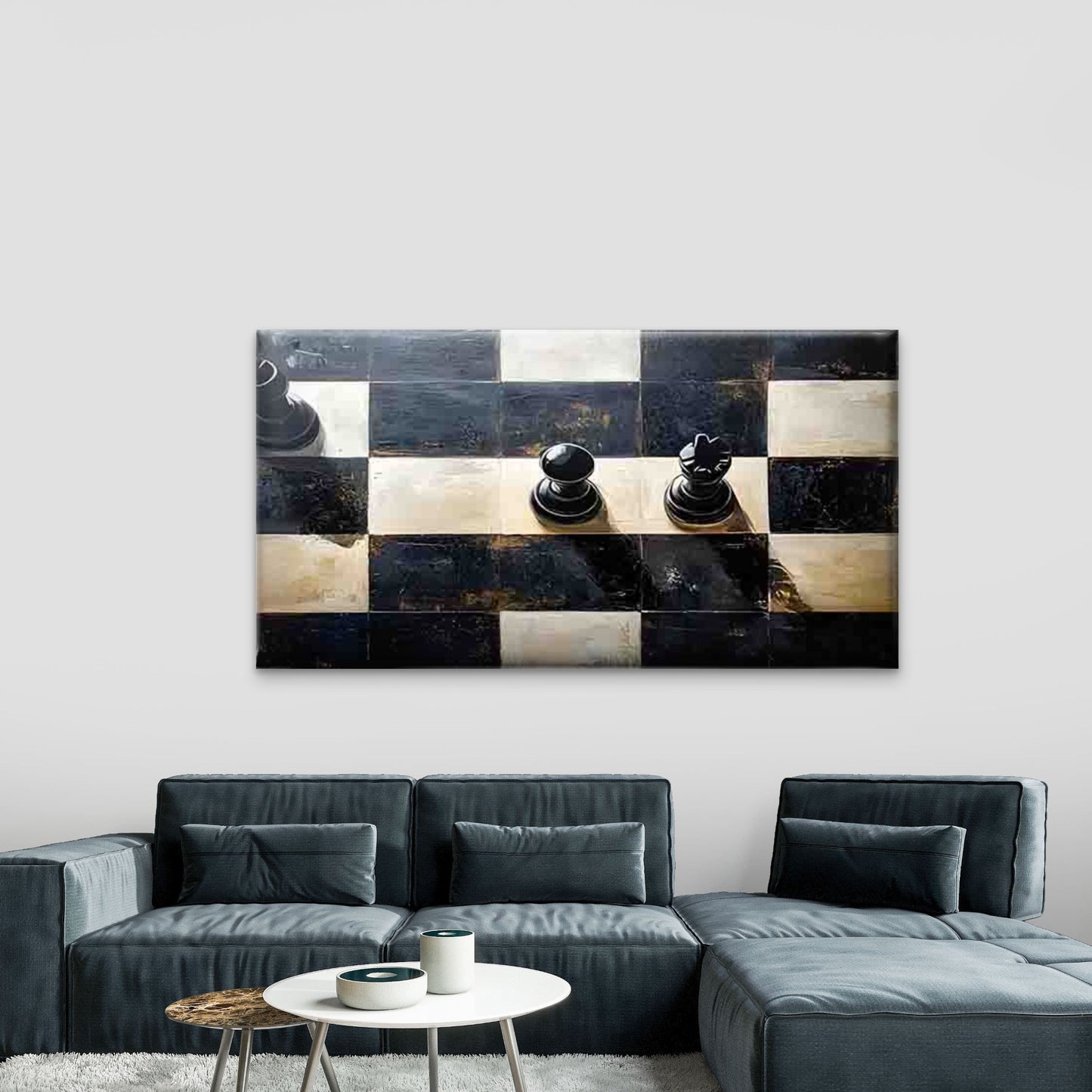 Black and White Chessboard Wall Art Canvas Office Home Room Framed 120x60cm - Bella Home Decor