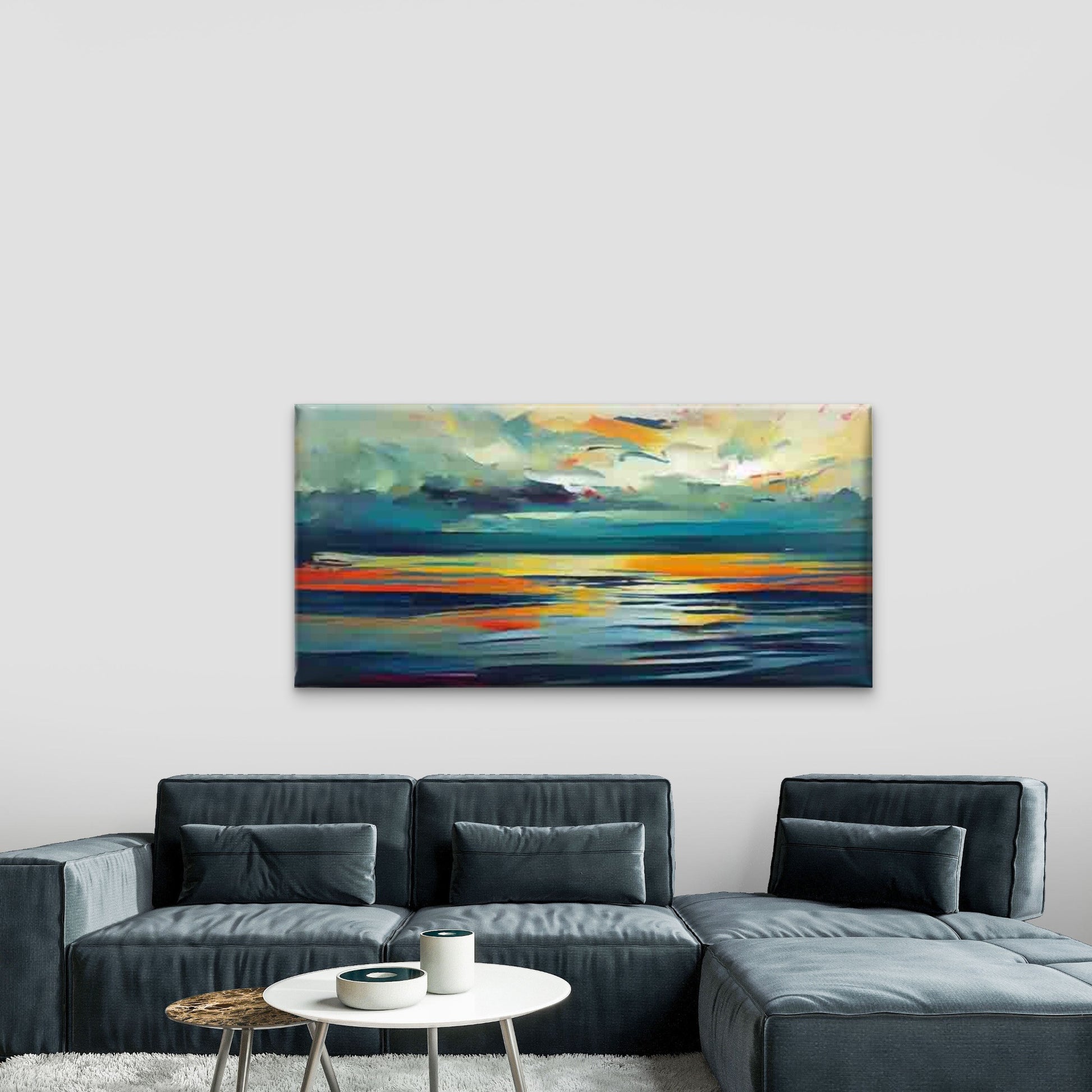 Modern Abstract Seascape Wall Art Canvas Office Home Room Framed 120x60cm - Bella Home Decor