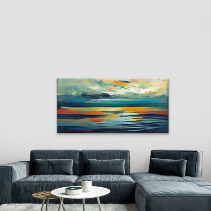 Modern Abstract Seascape Wall Art Canvas Office Home Room Framed 120x60cm - Bella Home Decor