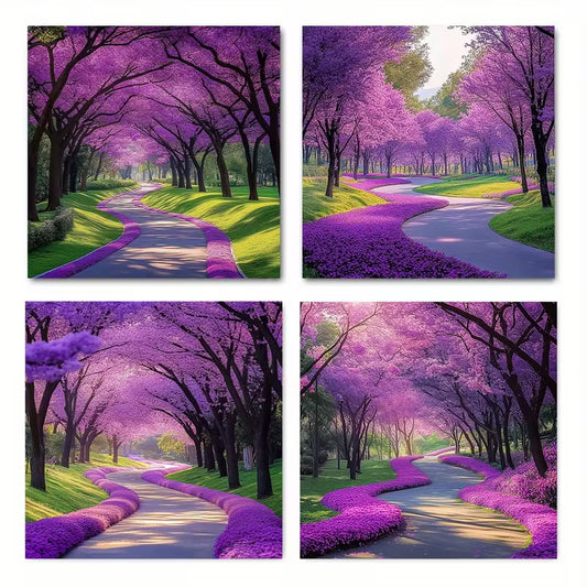 4pcs Enchanted Forest Path Wall Art Canvas Framed