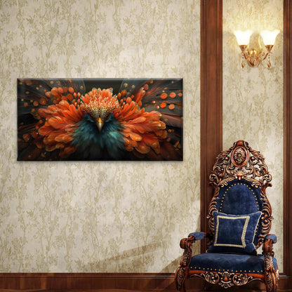 Majestic Phoenix Golden Feather Wall Art Canvas Office Home Room Framed 120x60cm