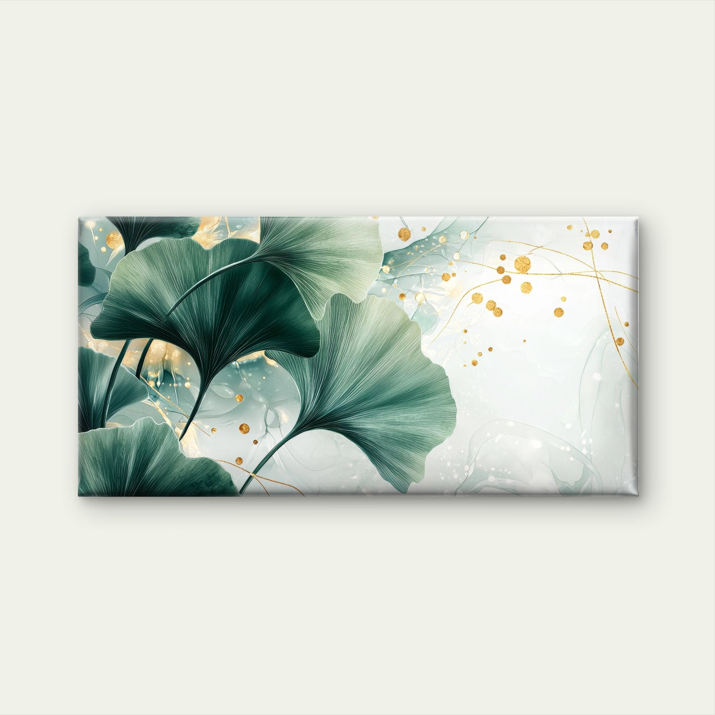 Green Ginkgo Leaf Abstract Gold Wall Art Canvas Office Home Room Framed 120x60cm