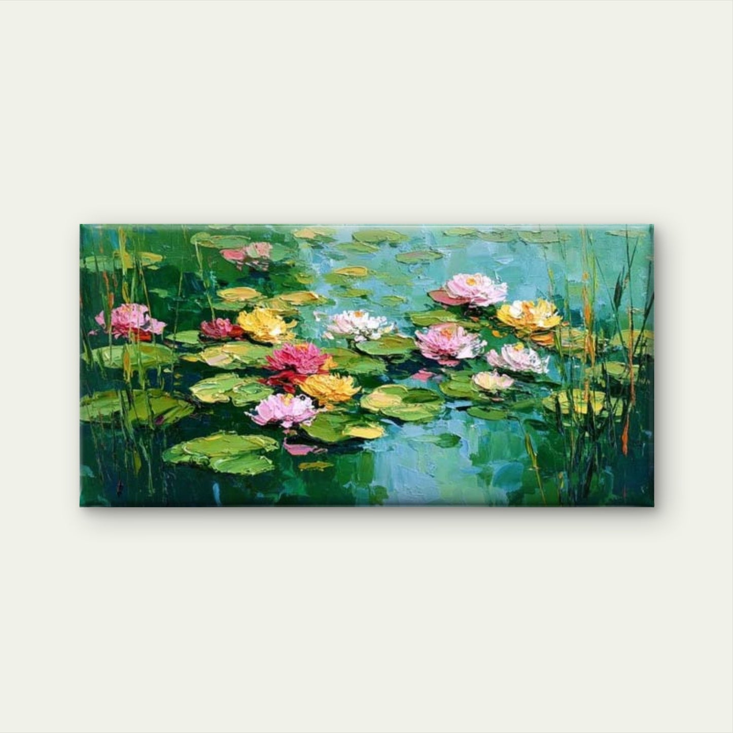 Water Lily Pond Painting Wall Art Canvas Office Home Room Framed 120x60cm - Bella Home Decor