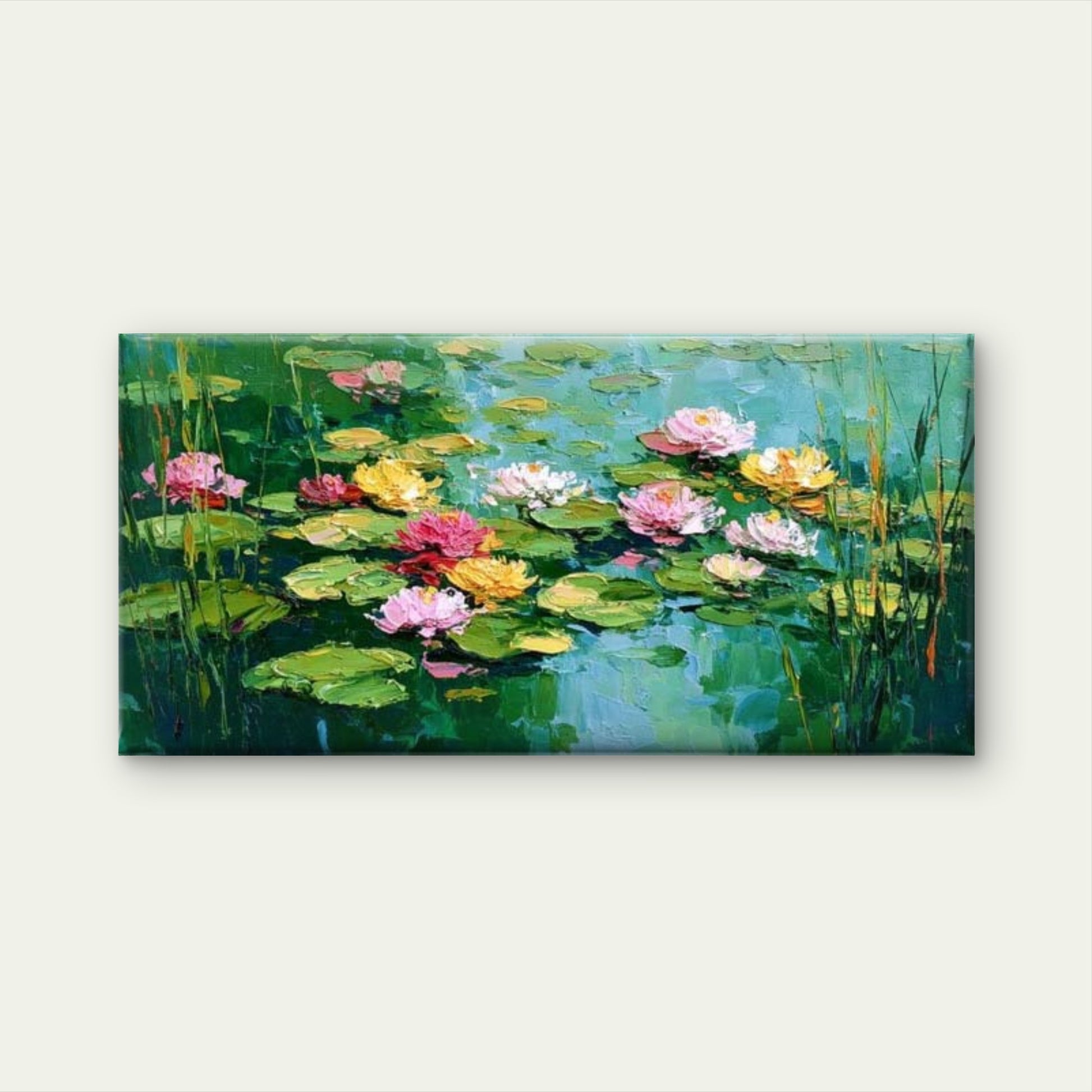 Water Lily Pond Painting Wall Art Canvas Office Home Room Framed 120x60cm - Bella Home Decor