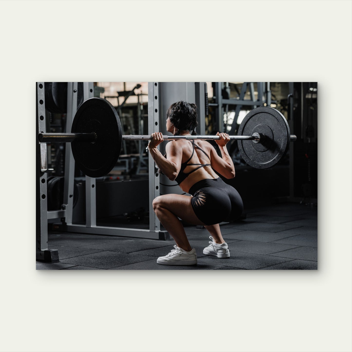Female Athlete Barbell Squat Heavy Lifting Gym Fitness 5mm thick Plastic Poster Ready to Hang 90x60cm