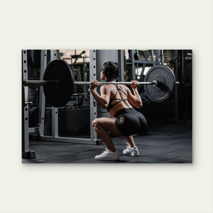 Female Athlete Barbell Squat Heavy Lifting Gym Fitness 5mm thick Plastic Poster Ready to Hang 90x60cm