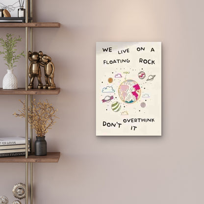 Floating Rock Earth Design, a Cosmic-Themed 60x90cm Metal Print Ready to Hang - Bella Home Decor