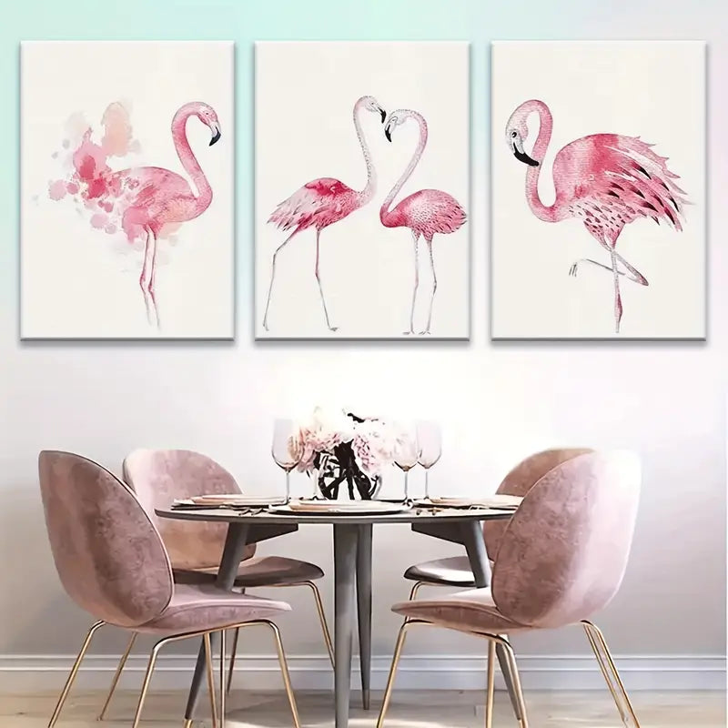 3pcs Pink Flamingo & Bird Watercolor Metal Print Ready to Hang Art