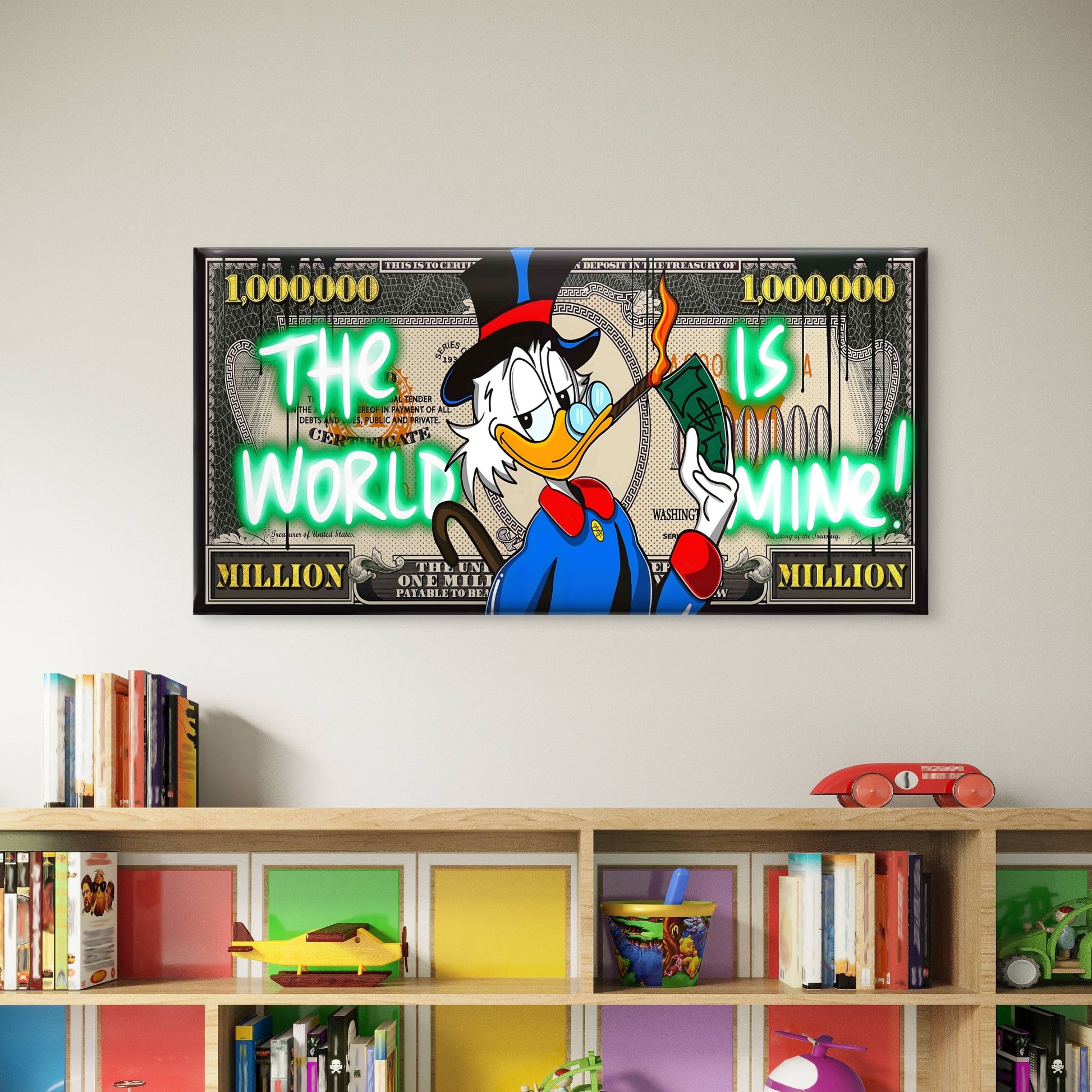 Rich Duck Burning Cash Wall Art Canvas Office Home Room Framed 120x60cm - Bella Home Decor