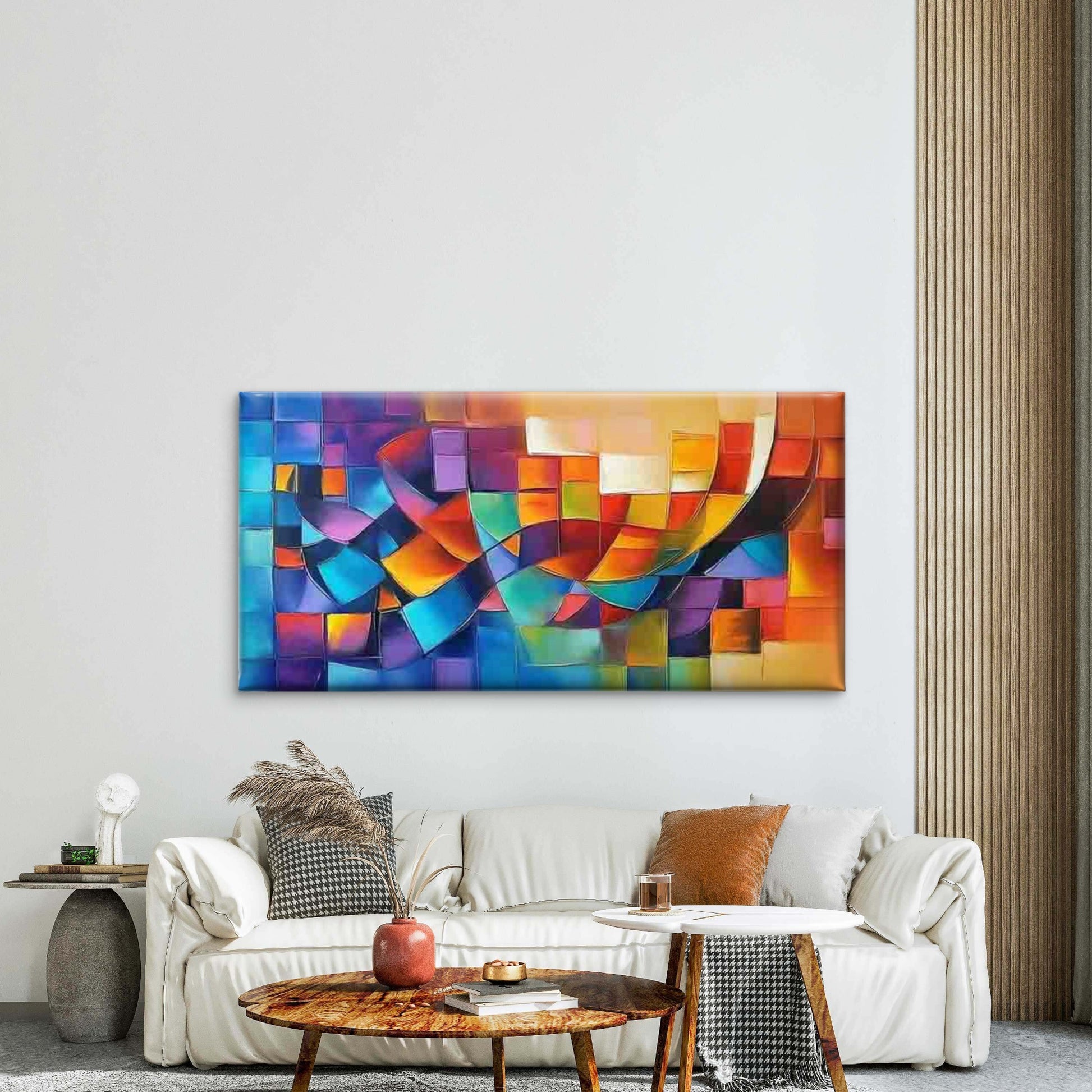 Vibrant Geometric Abstract Art Wall Art Canvas Office Home Room Framed 120x60cm - Bella Home Decor
