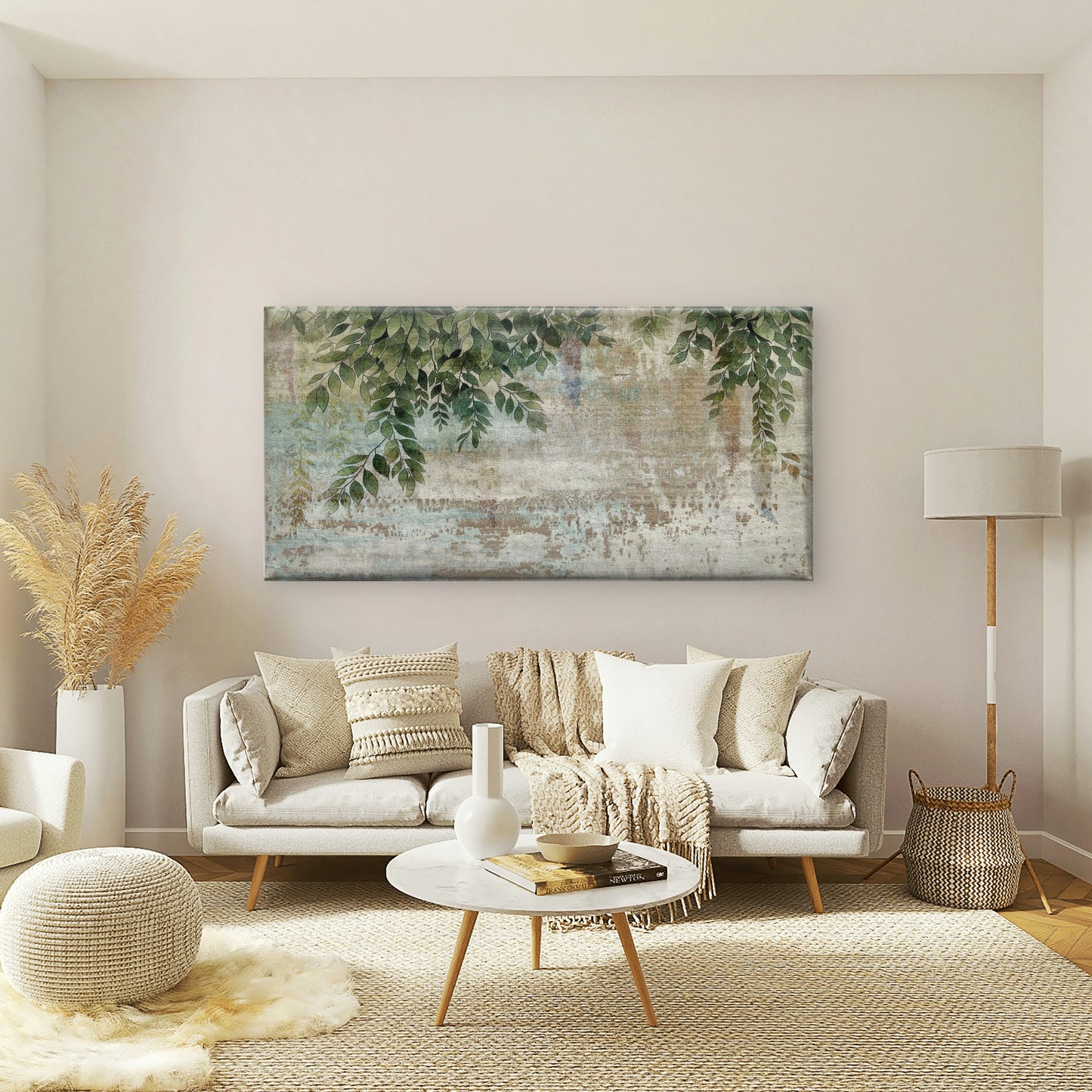 Green Tree Leaves Shabby Chic Wall Art Canvas Office Home Room Framed 120x60cm