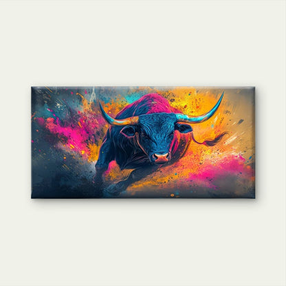 Colorful Bull Painting Wall Art Canvas Office Home Room Framed 120x60cm