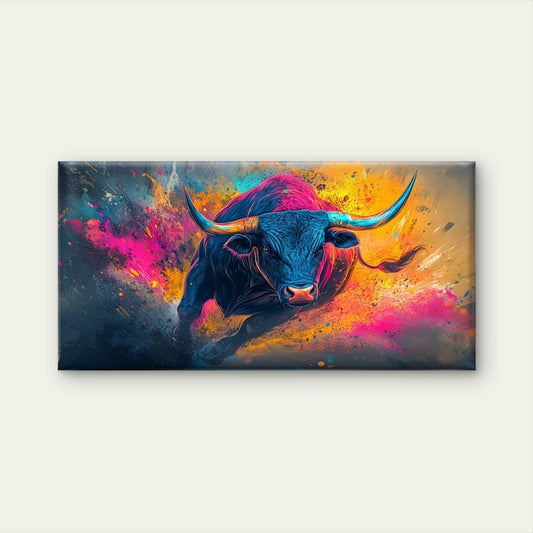 Colorful Bull Painting Wall Art Canvas Office Home Room Framed 120x60cm