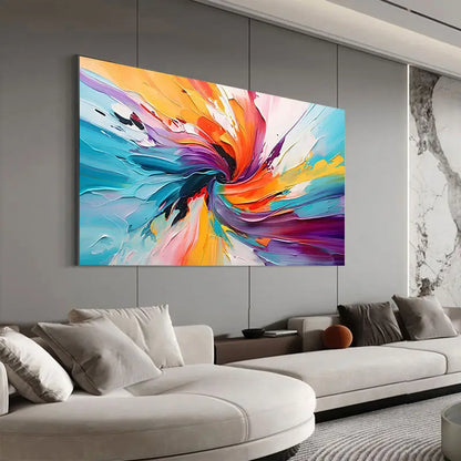 Rainbow Swirl Textured Art wall canvas office home room framed 120x60cm - Bella Home Decor
