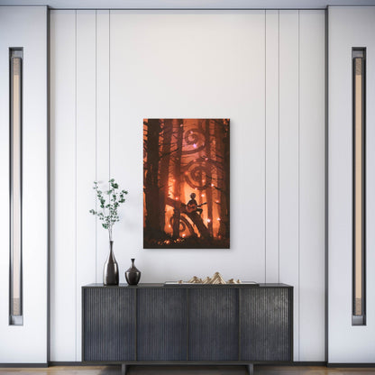 Young Man Playing Guitar in Fantasy Autumn Forest Metal Print Ready to Hang