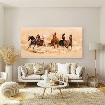Six wild Horses running Fast Wall Art Canvas Office Home Room Framed 120x60cm