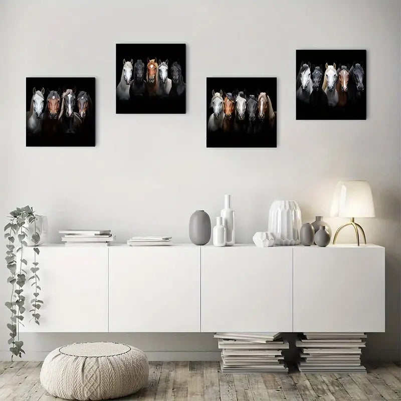 4pcs Five Colorful Hors Elegant Wall Art Canvas Framed