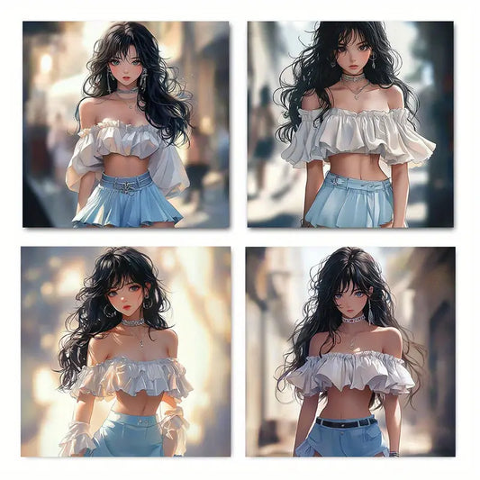 4pcs Summer Skirt For Women Pretty Maide Theme Wall Art Canvas Framed