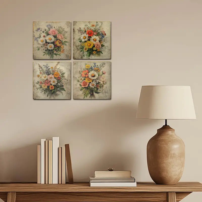 4pcs Flower Bouquet Wall Art Canvas Framed
