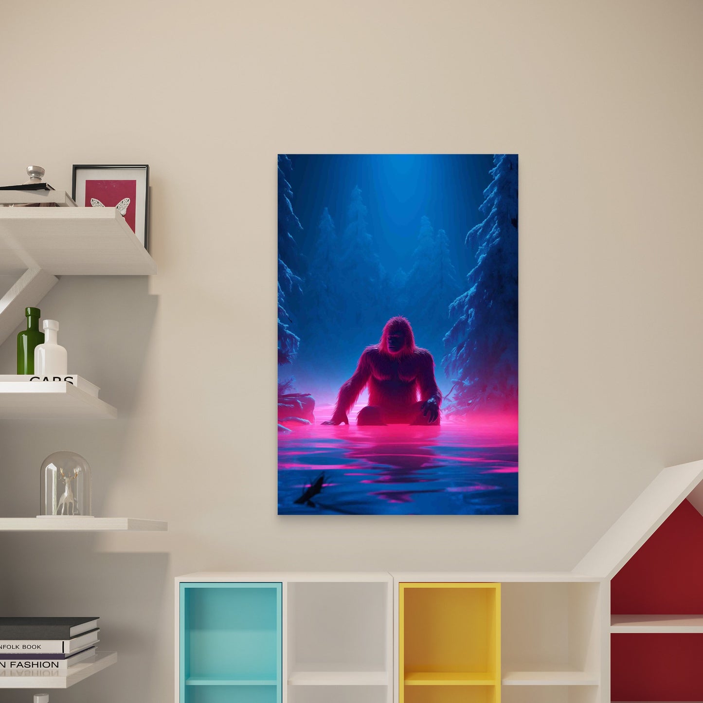 Bigfoot Represented Neon Glow 60x90cm Metal Print Ready to Hang - Bella Home Decor