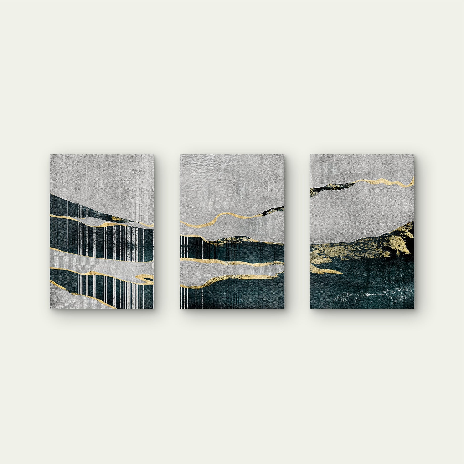 3pcs Abstract Modern Gold Foil Mountain Wall Art Set Canvas Framed 40x60cm - High Quality Print 100% Australian Made Wall Canvas Ready to Hang