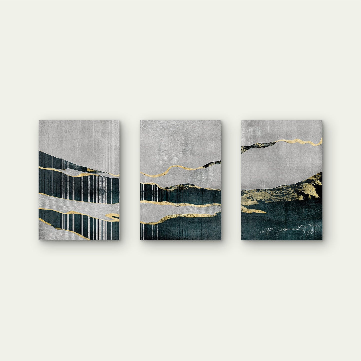 3pcs Abstract Modern Gold Foil Mountain Wall Art Set Canvas Framed 50x70cm - High Quality Print 100% Australian Made Wall Canvas Ready to Hang