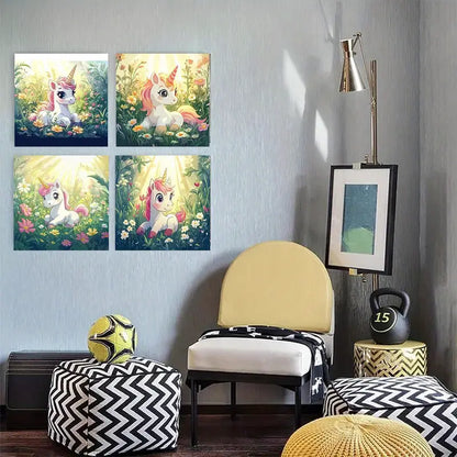 4pcs    Whimsical Floral Meadow & Sunlight U Wall Art Canvas Framed