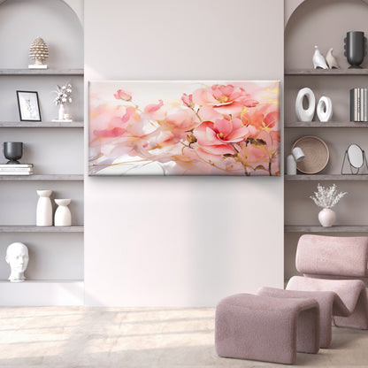 Pink Floral Camellia Flower Wall Art Canvas Office Home Room Framed 120x60cm