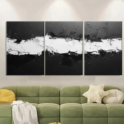 3pcs Black & White Textured Painting Metal Print Ready to Hang Art - Bella Home Decor