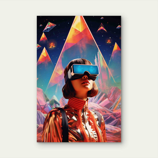 Person Wearing Futuristic High Tech VR Glasses 60x90cm Metal Print Ready to Hang