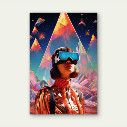 Person Wearing Futuristic High Tech VR Glasses 40x60cm Metal Print Ready to Hang - Bella Home Decor