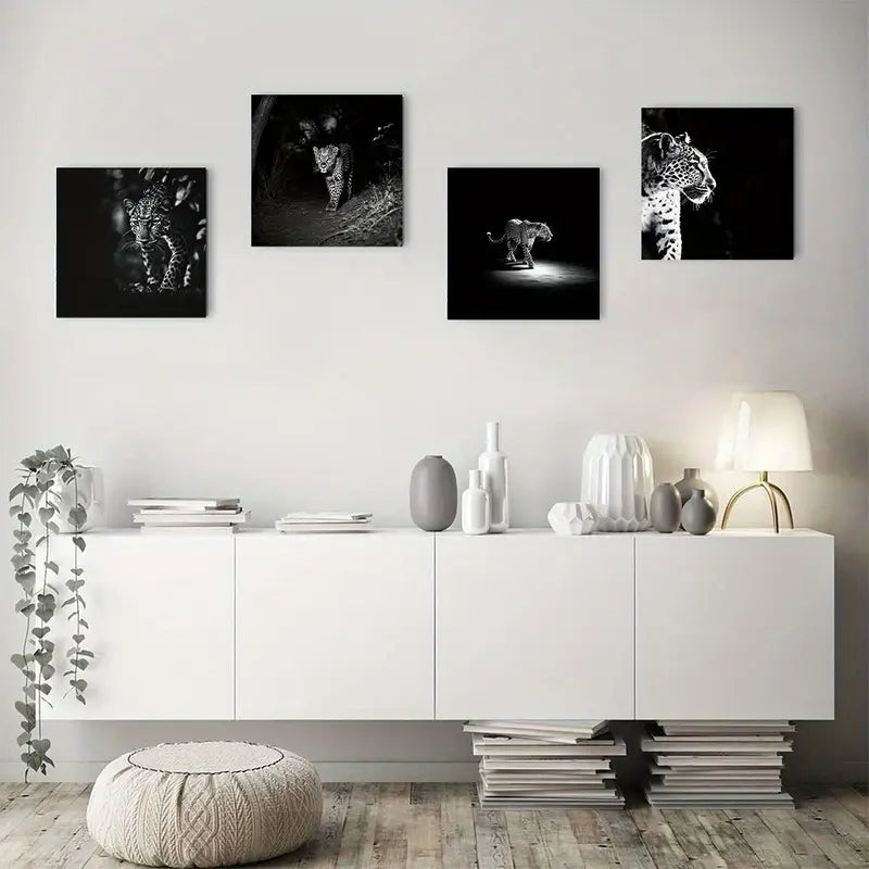 4pcs Black & White Decor, Classic Retro Style Wall Art Canvas Framed