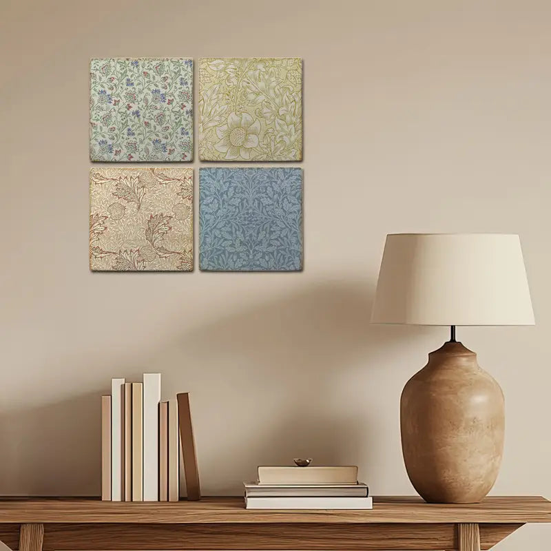 4pcs Elegant Floral Pattern Wall Art Canvas Framed