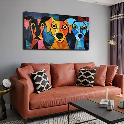 Three Dogs in Vibrant Colors Wall Art Canvas Office Home Room Framed 120x60cm - Bella Home Decor