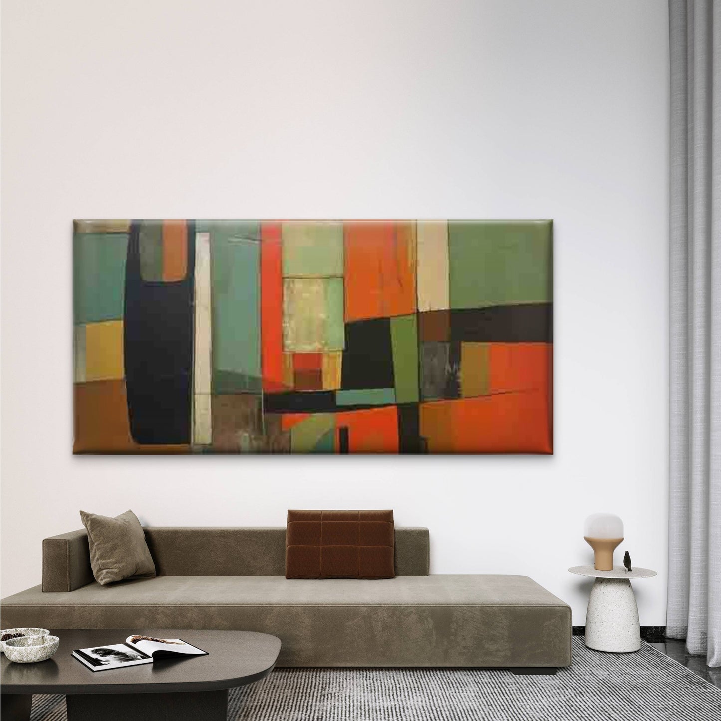 Geometric Abstract Color Blocks Wall Art Canvas Office Home Room Framed 120x60cm - Bella Home Decor