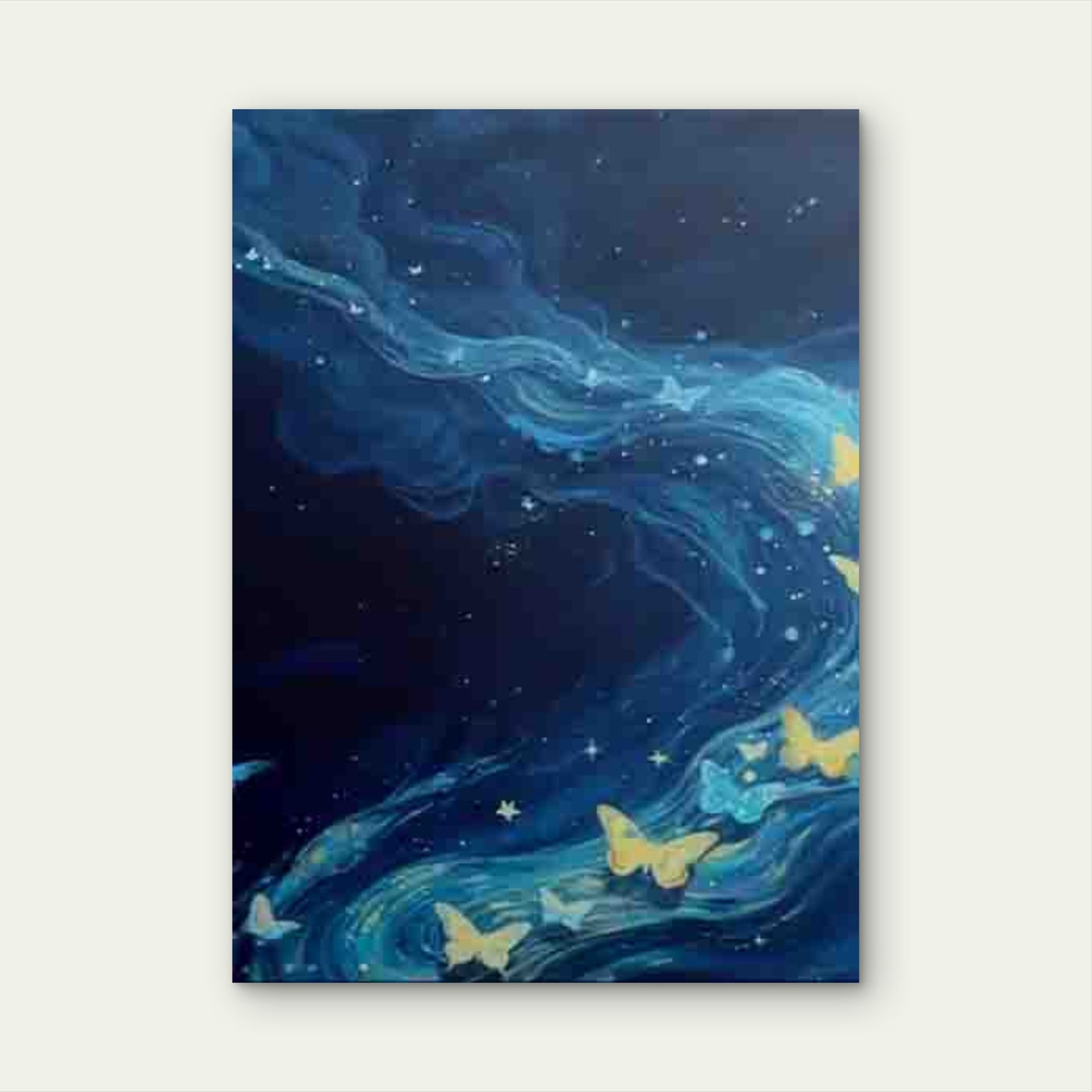 Blue Wave with Butterflies and Stars Metal Print Ready to Hang - Bella Home Decor
