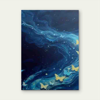 Blue Wave with Butterflies and Stars Metal Print Ready to Hang - Bella Home Decor