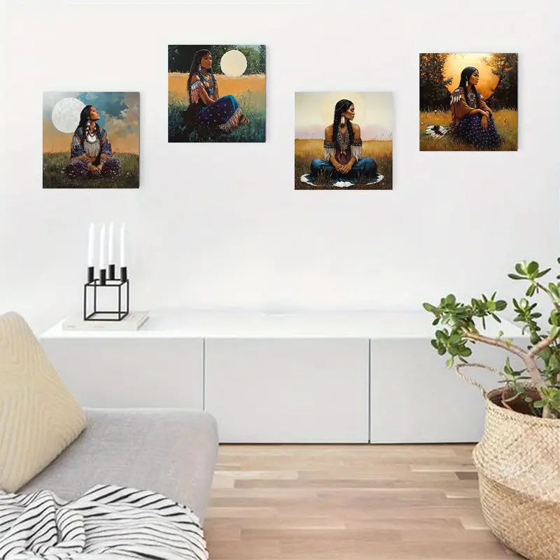 4pcs Aboriginal Traditional Woman Wall Art Canvas Framed