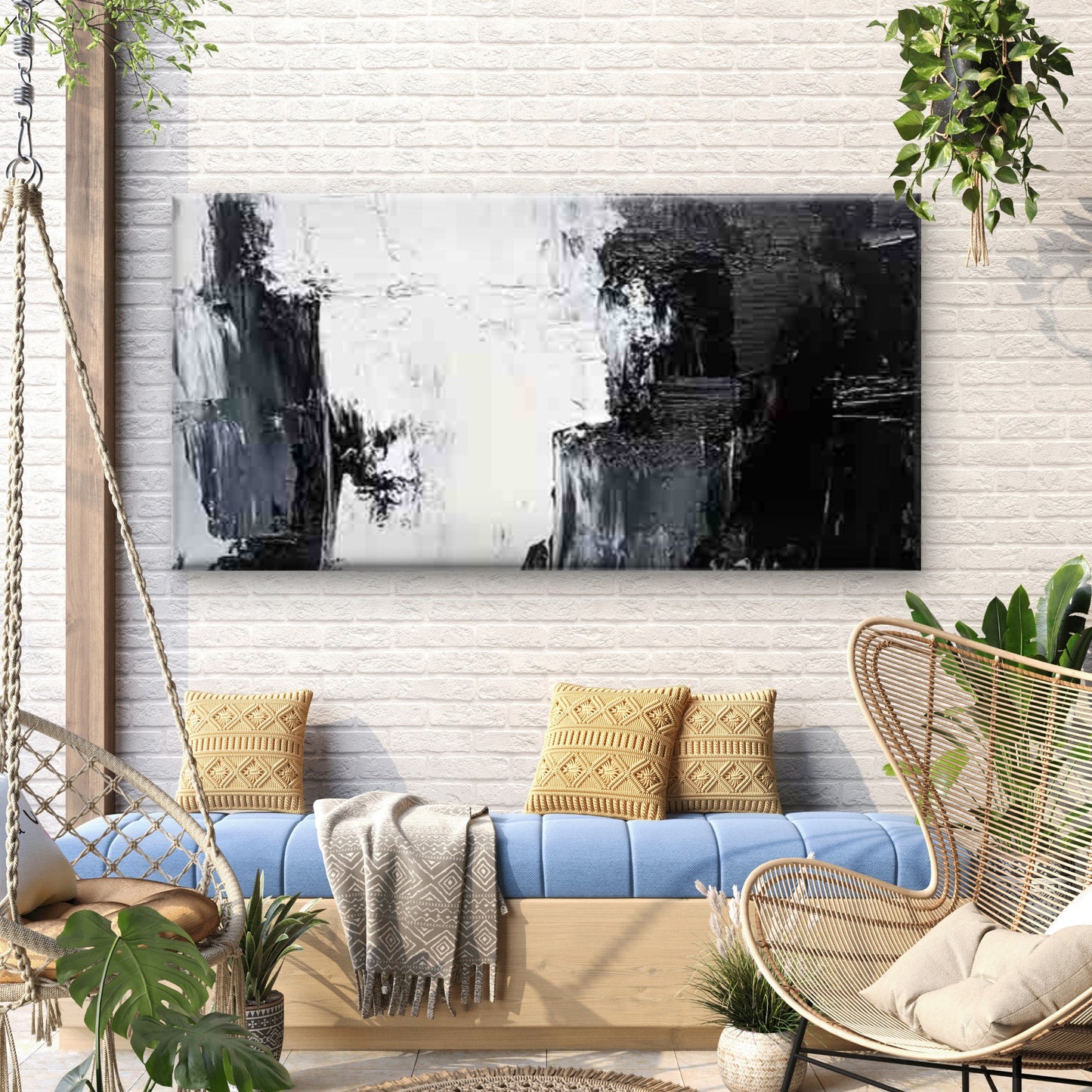 Abstract Black and White Wall Art Canvas Office Home Room Framed 120x60cm